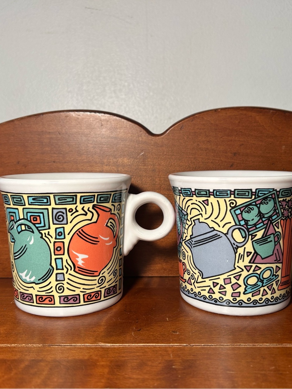 Colorful Teapot Pattern Ceramic Coffee Mugs - Set of 2